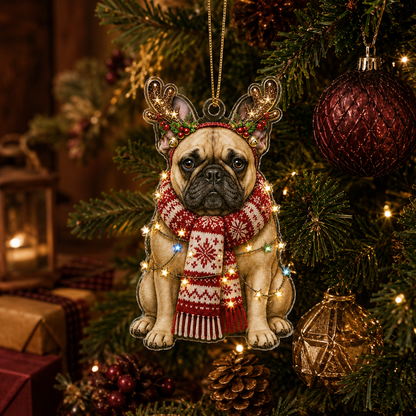 Dog Decor with Antlers & Scarf French Bulldog