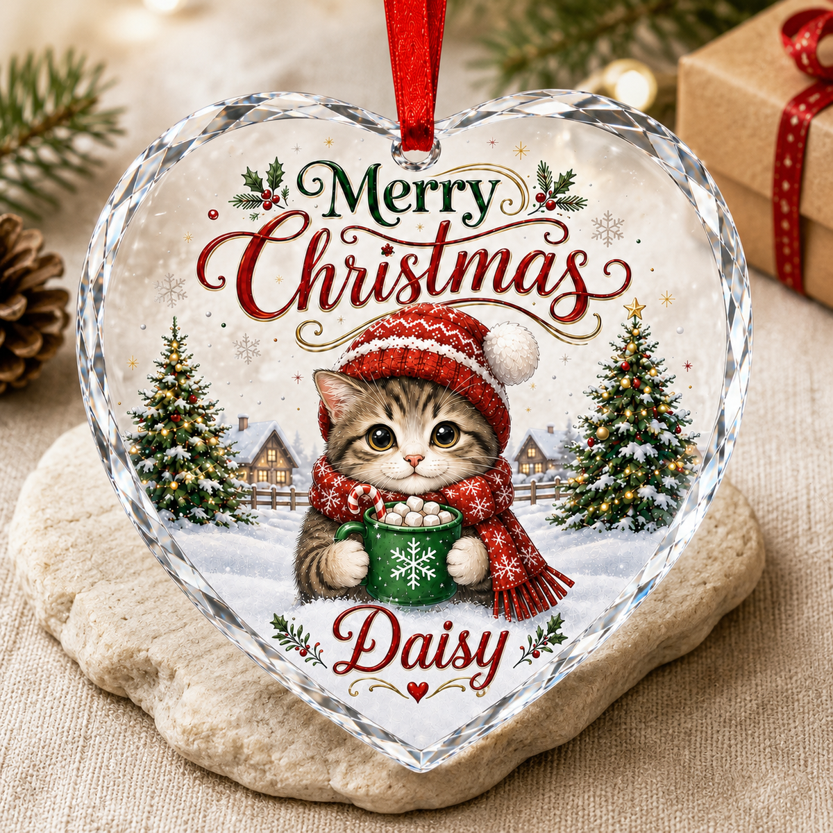 Christmas Glass Animal Cat