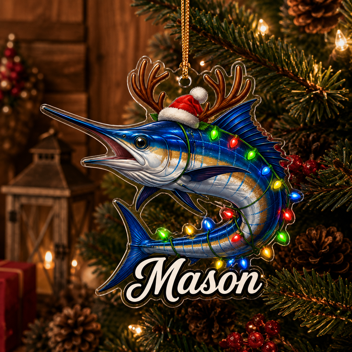 Fishing Christmas Lights Blue Marlin Acrylic