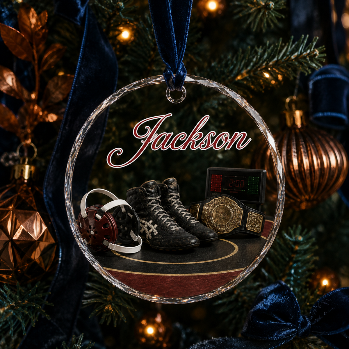 Sports Glass Ornament Wrestling
