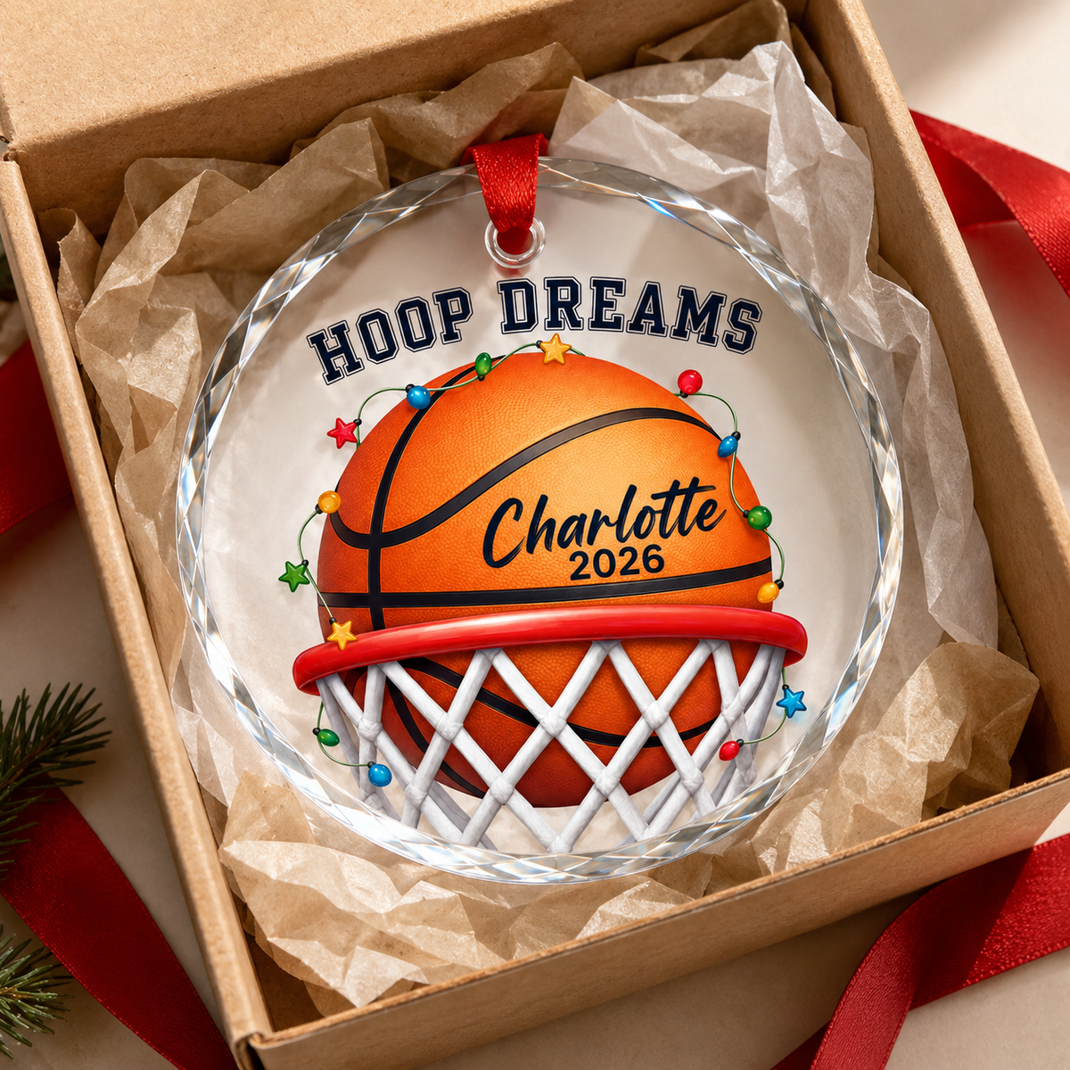 Basketball Glass Ornament - Hoop Dreams