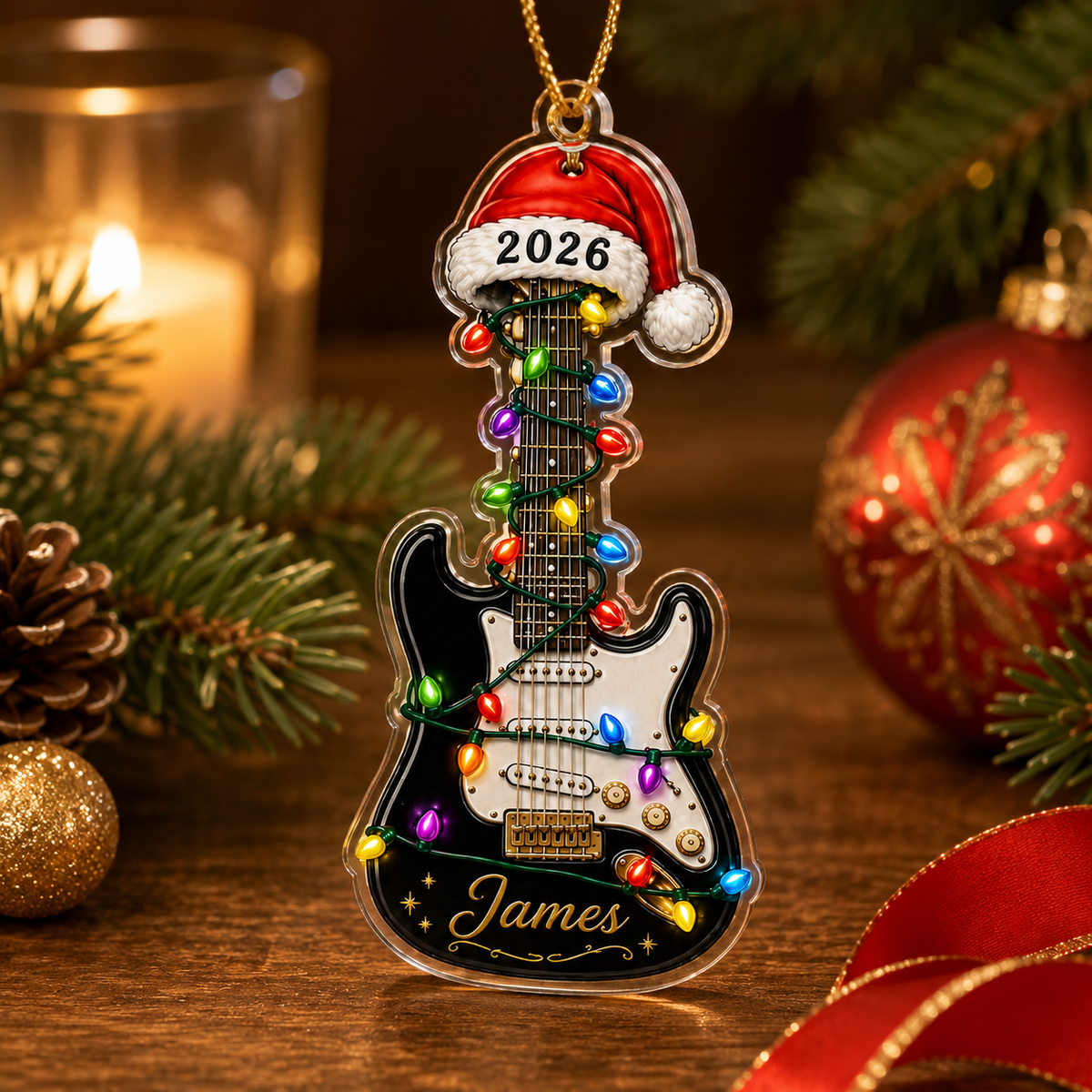 Guitar Custom Name Acrylic - Electric Guitar Santa Hat