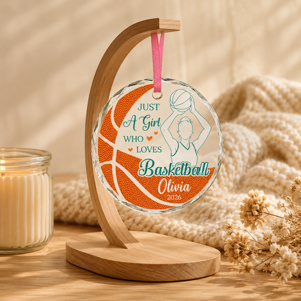 Basketball Glass Ornament - Girl Basketball Player