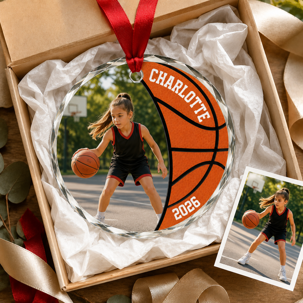 Custom Photo Sport Glass Ornament Basketball Vintage Quote
