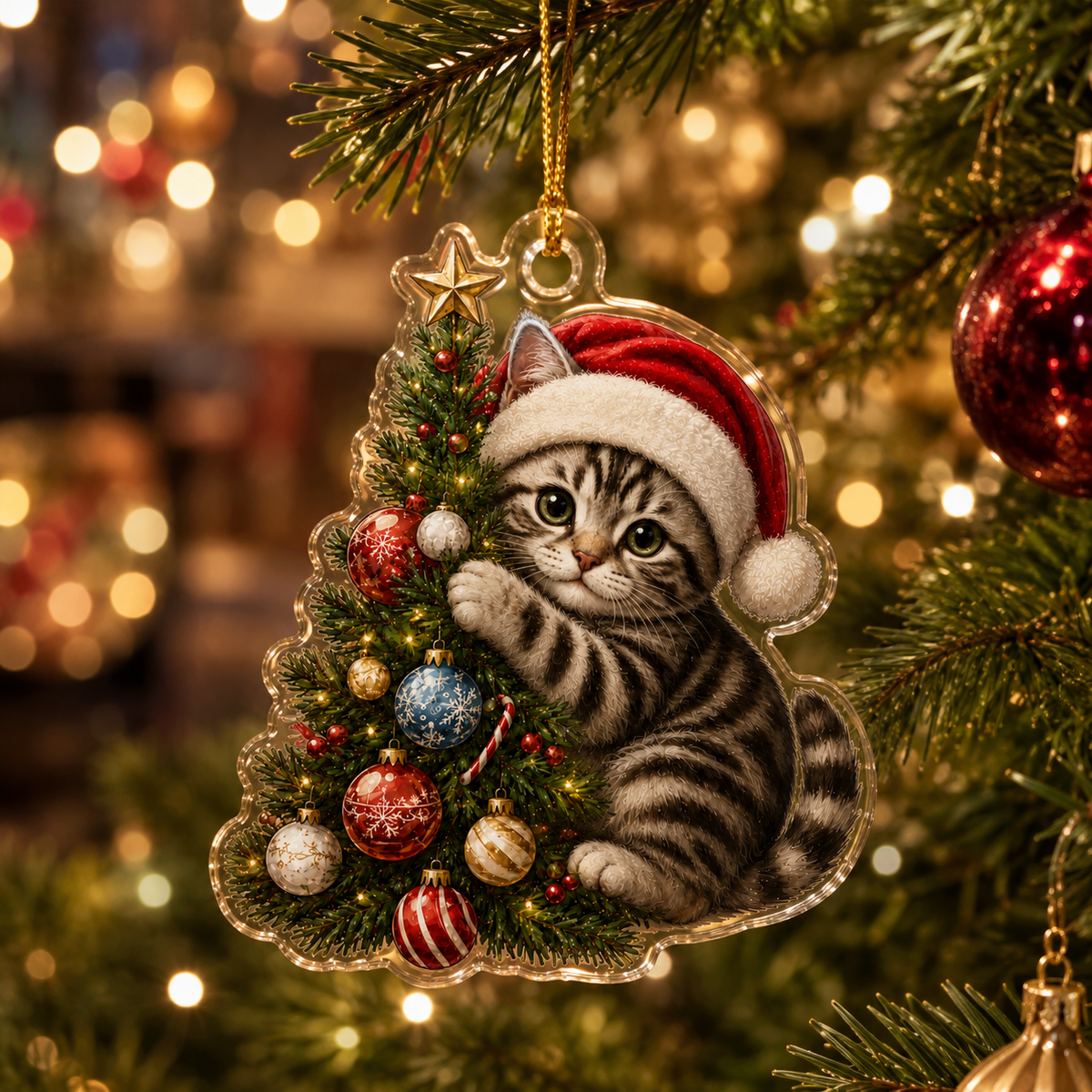 Cat With Christmas Tree American Shorthair
