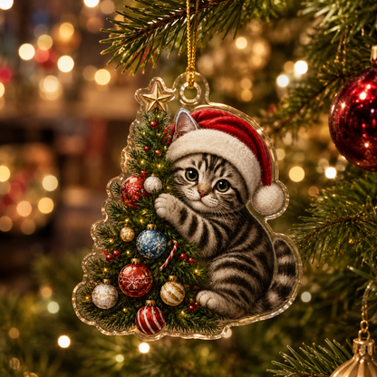 Cat With Christmas Tree American Shorthair