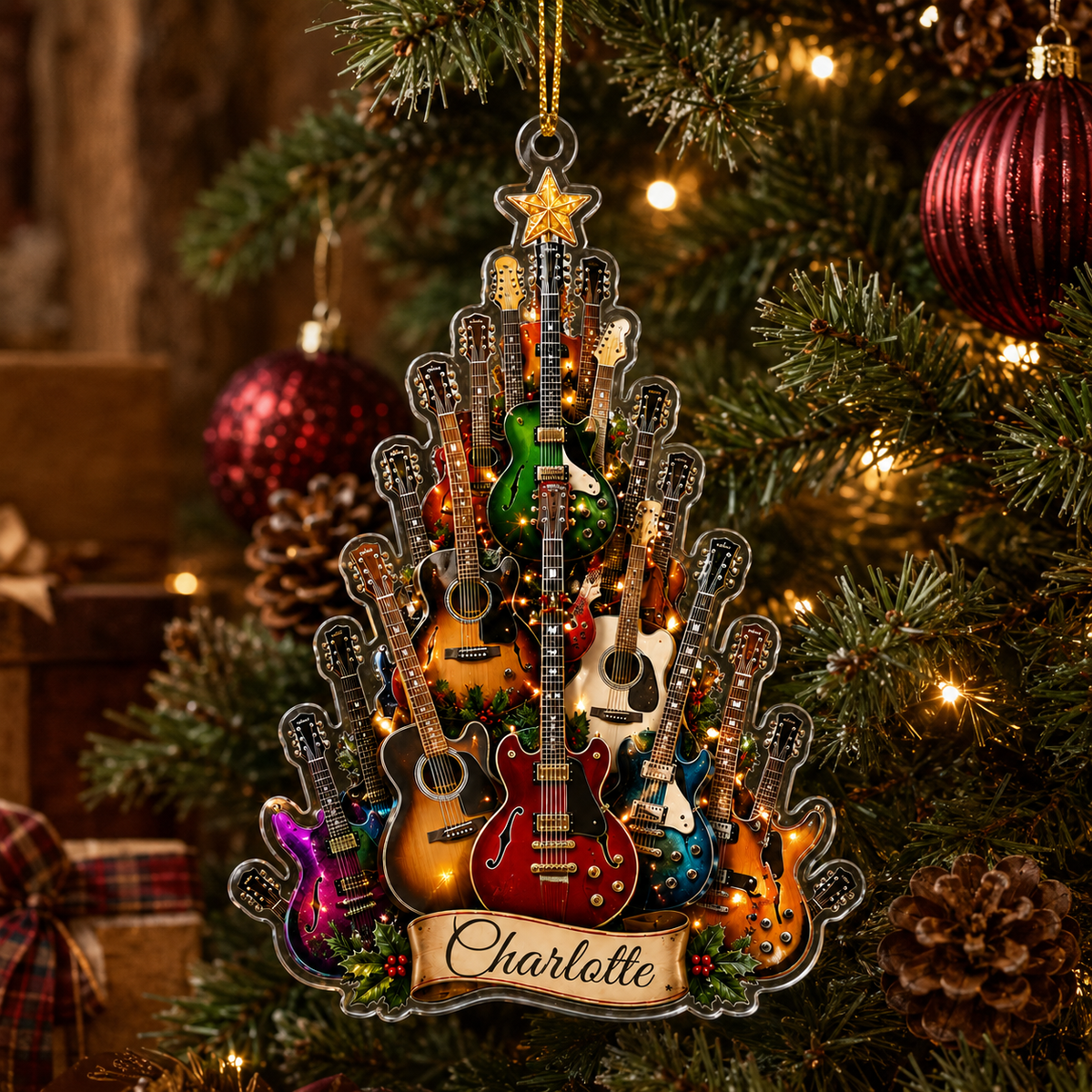 Guitar Custom Name Acrylic - Colorful Guitar Tree