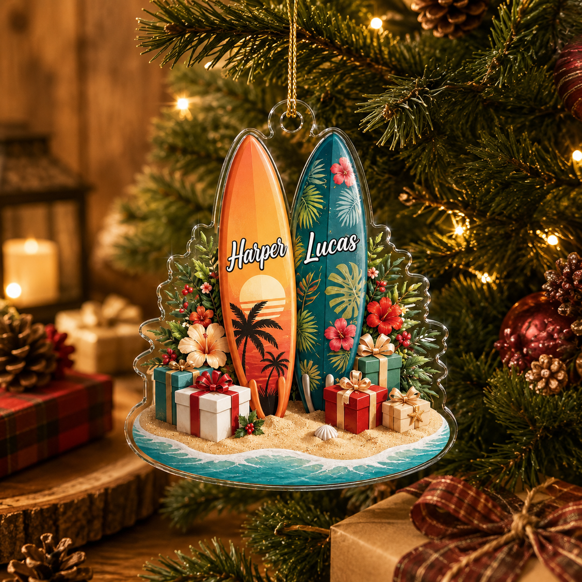 Surfing Personalize Acrylic Couple Surfboard