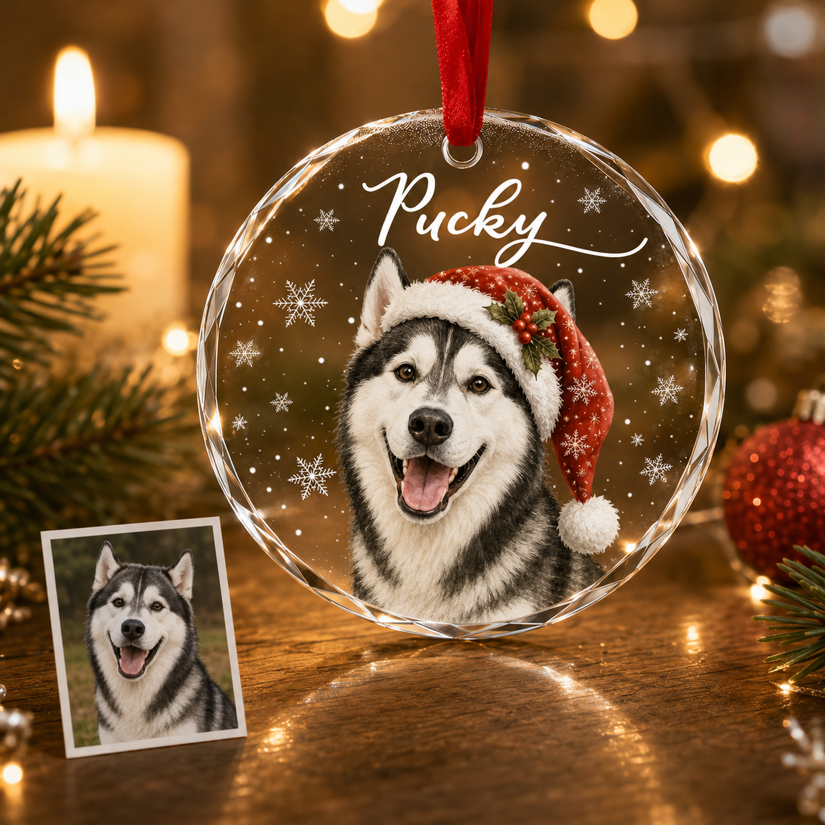 Custom Photo Dog Glass Dog With Snow