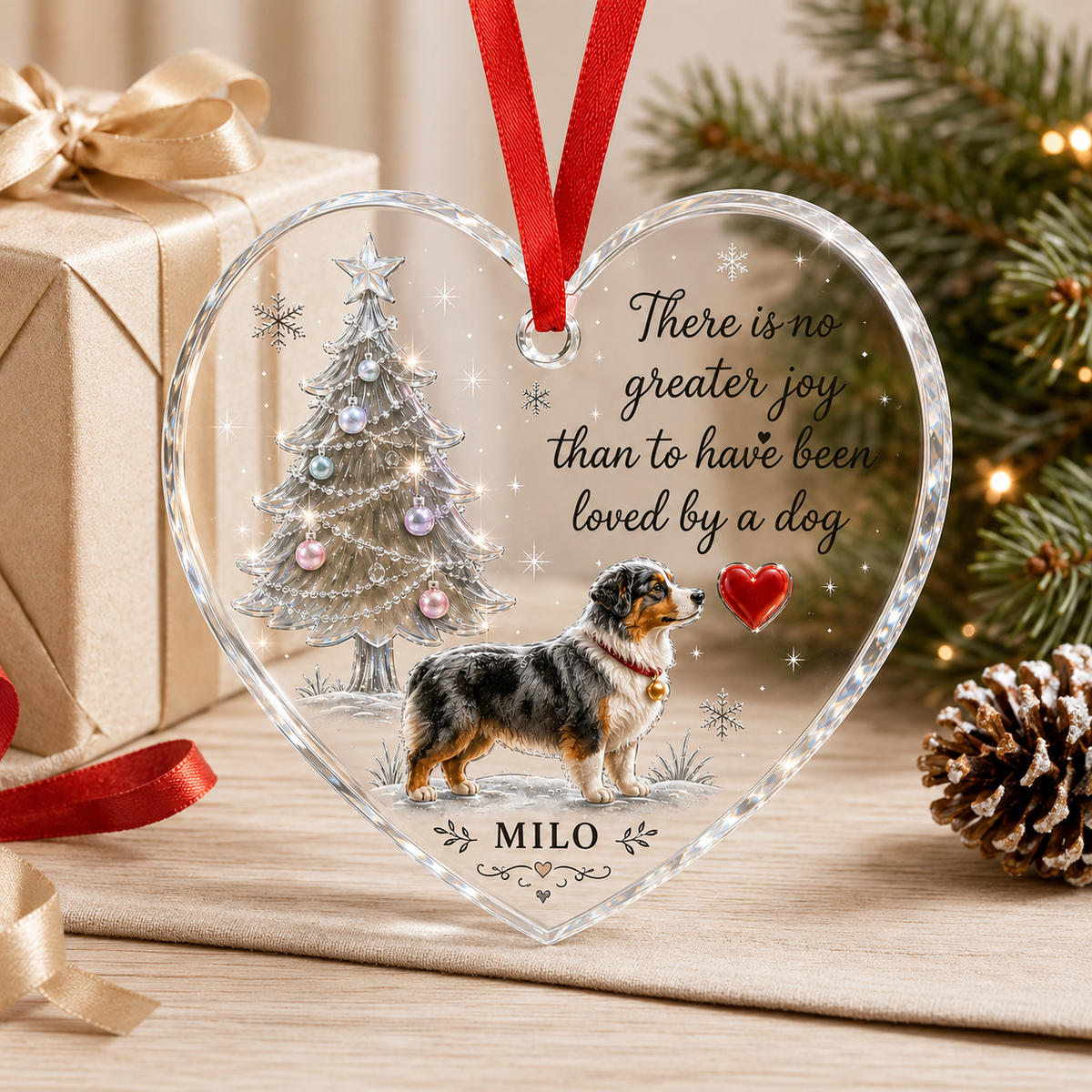Christmas Glass Dog Australian Shepherd