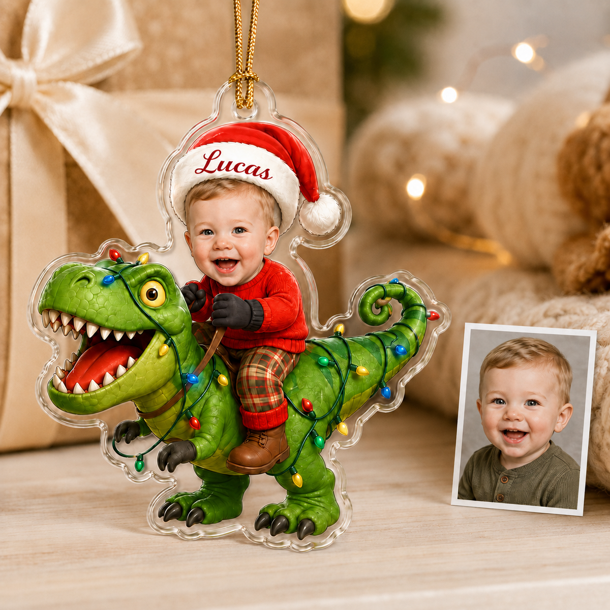 Custom Photo Christmas Dinosaur Baby