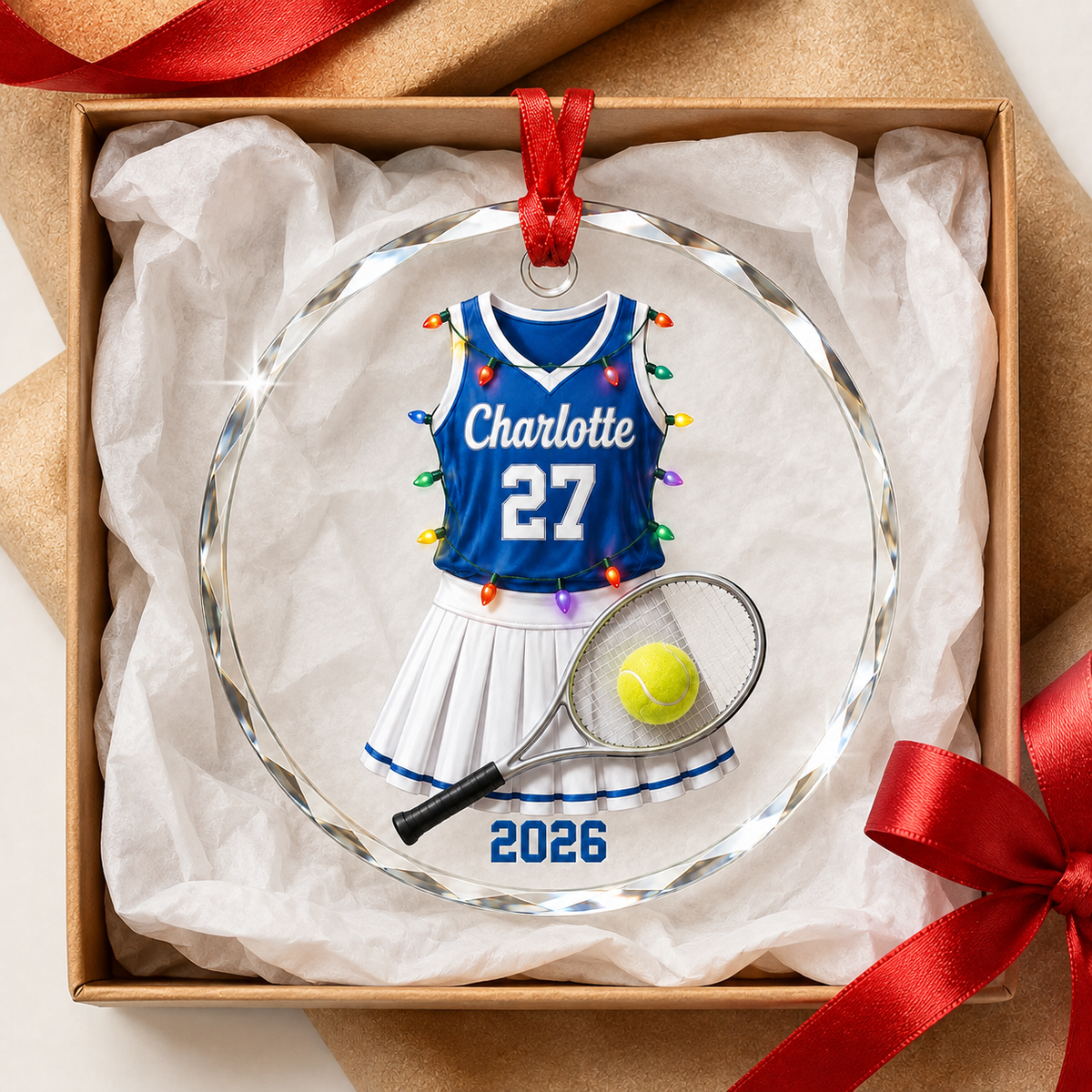 Custom Photo Sport Glass Ornament Tennis Blue Jersey