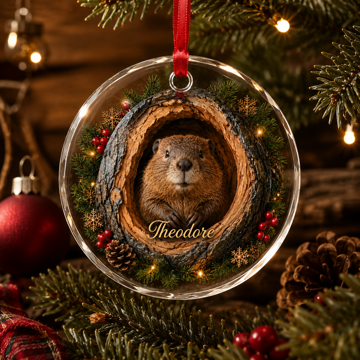 Animal Glass Ornament Tree Hollow Beaver
