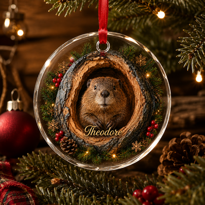 Animal Glass Ornament Tree Hollow Beaver