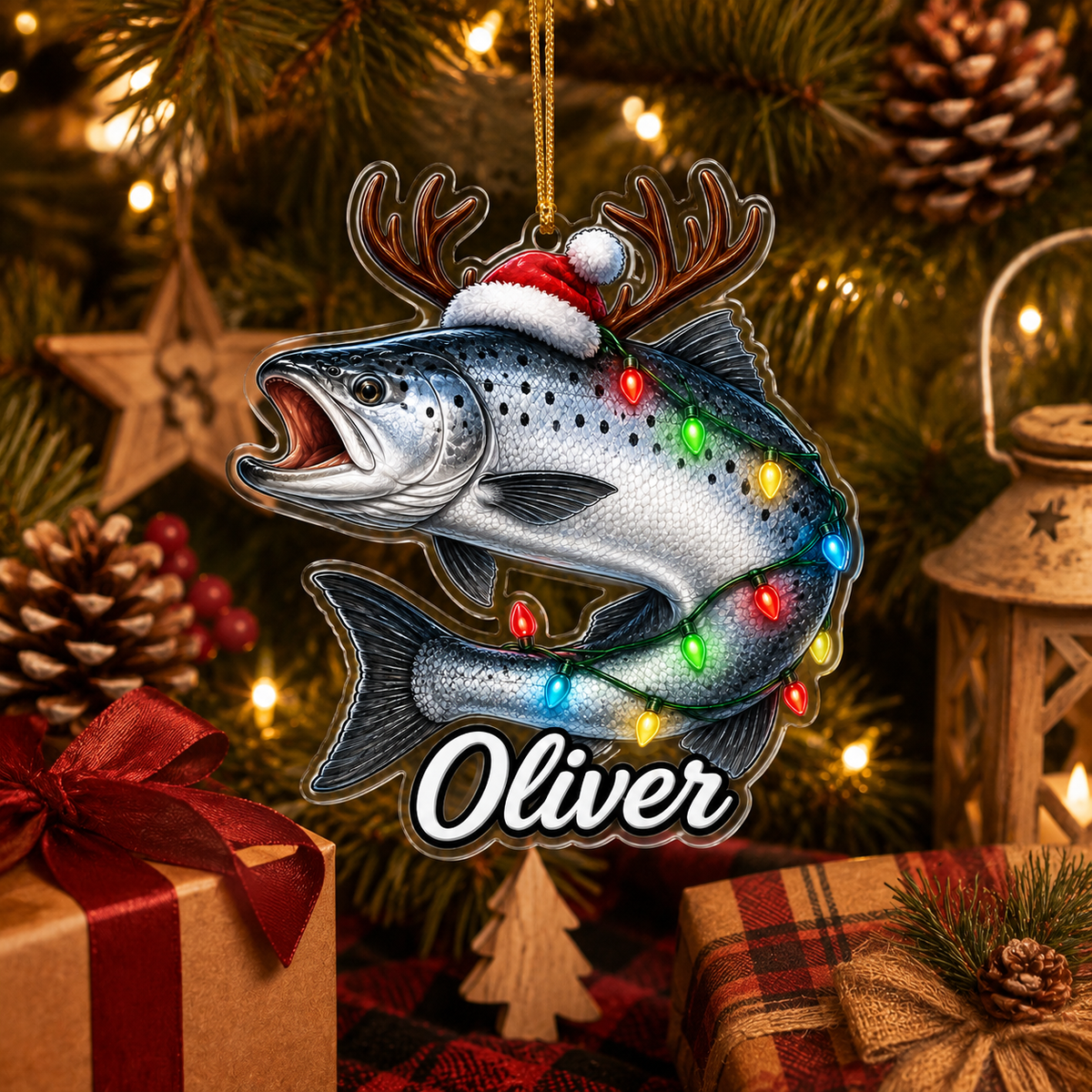 Fishing Christmas Lights Salmon Acrylic