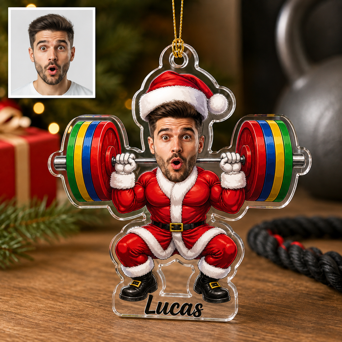 Custom Photo Christmas Weightlifter Man