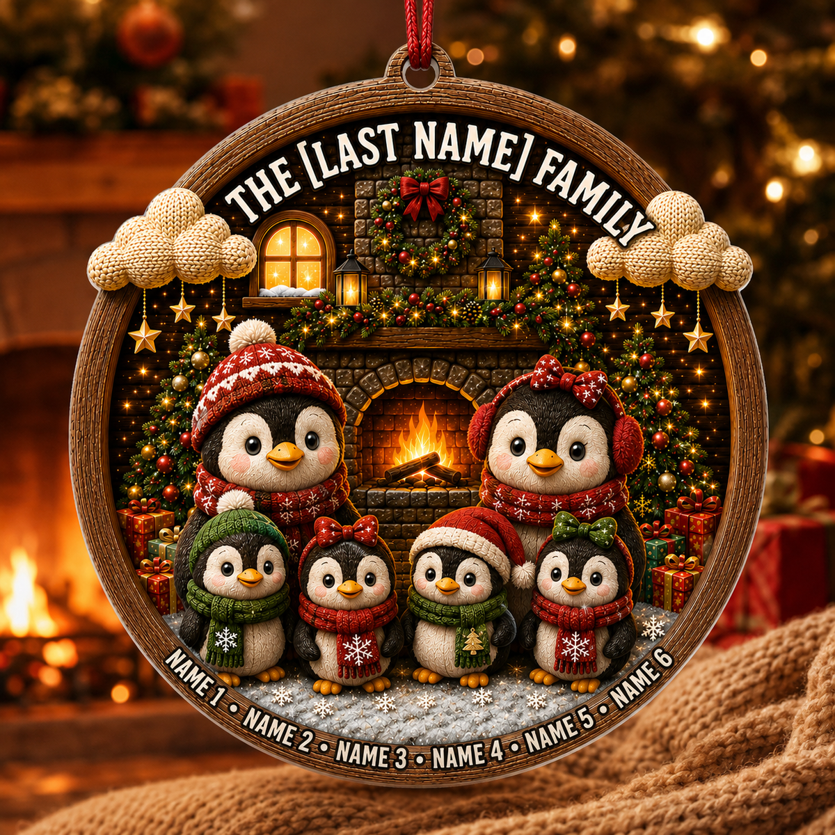 Christmas Family Wood Penguin