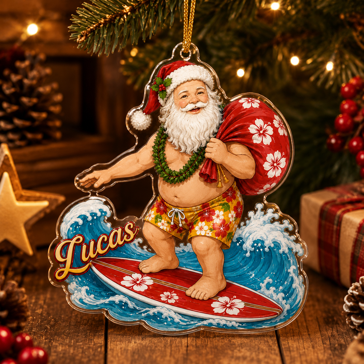 Surfing Personalize Acrylic Santa Present Surfing