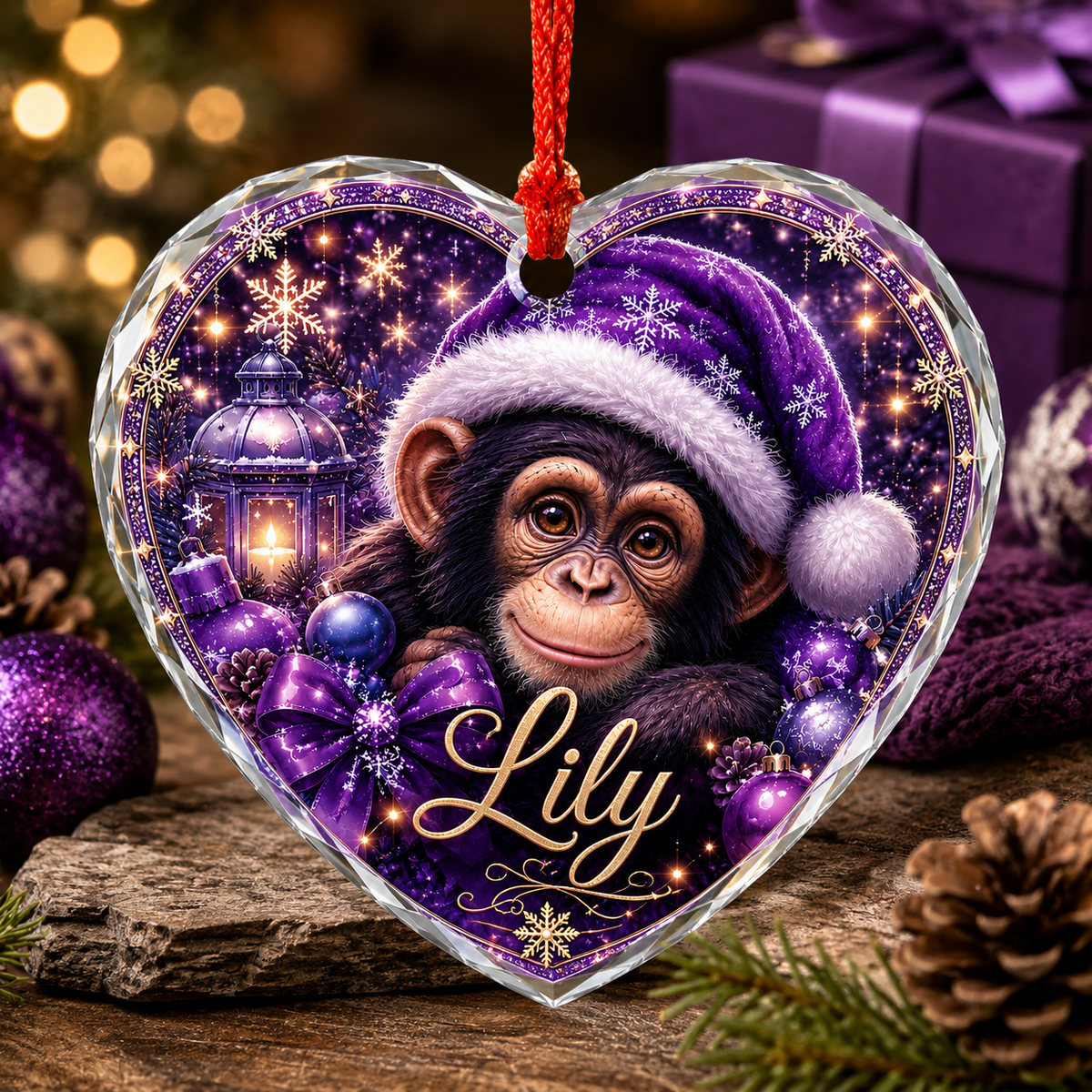 Purple Animal At Christmas Chimpanzee