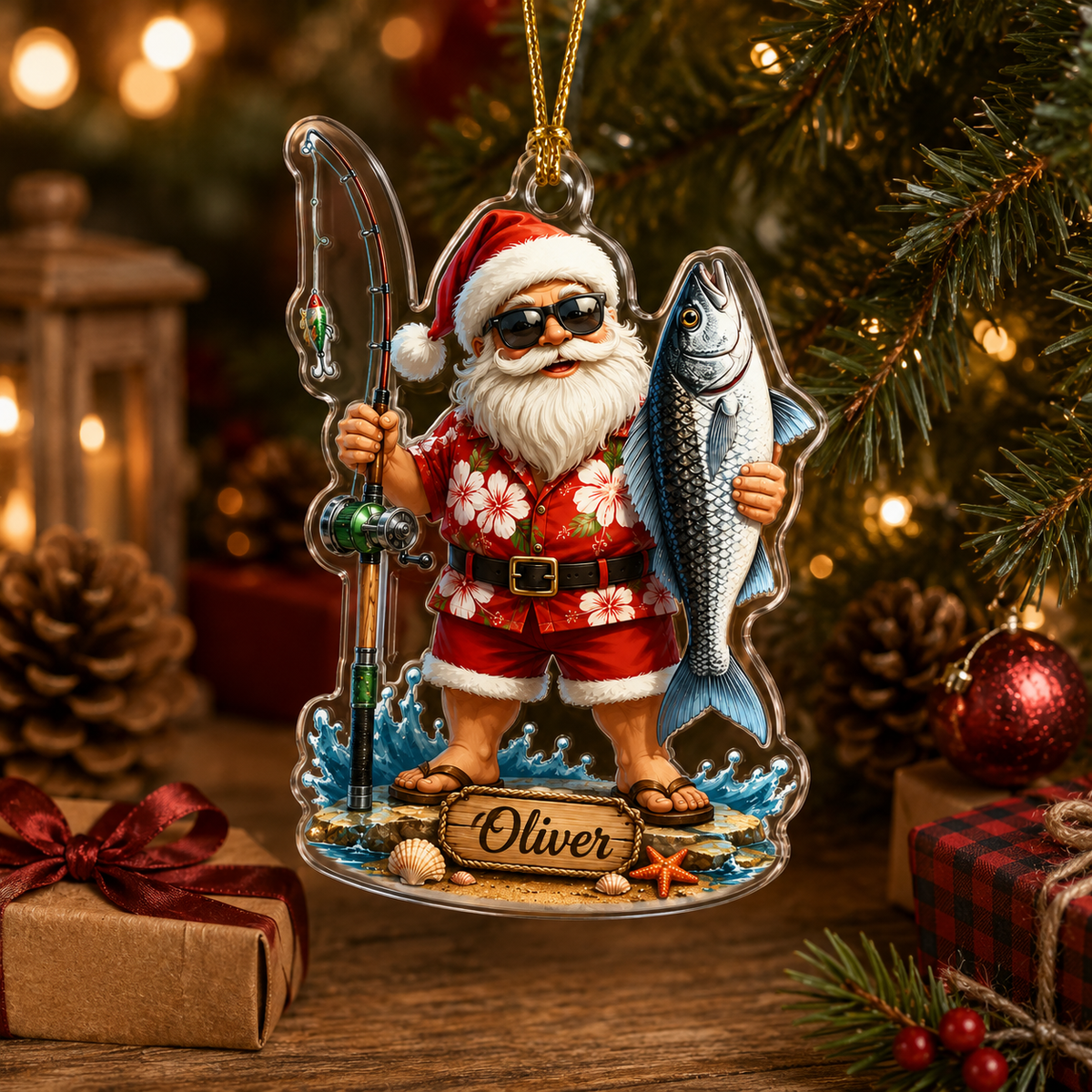 Personalized Fishing Santa Acrylic