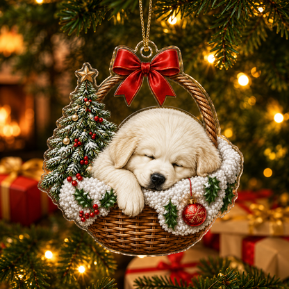 Dog Chrismast With Wicker Basket Golden Retriever