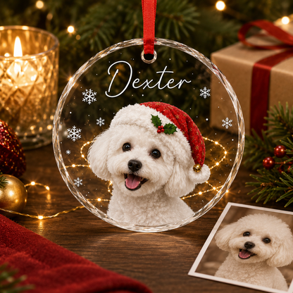 Custom Photo Dog Glass Dog With Christmas Hat