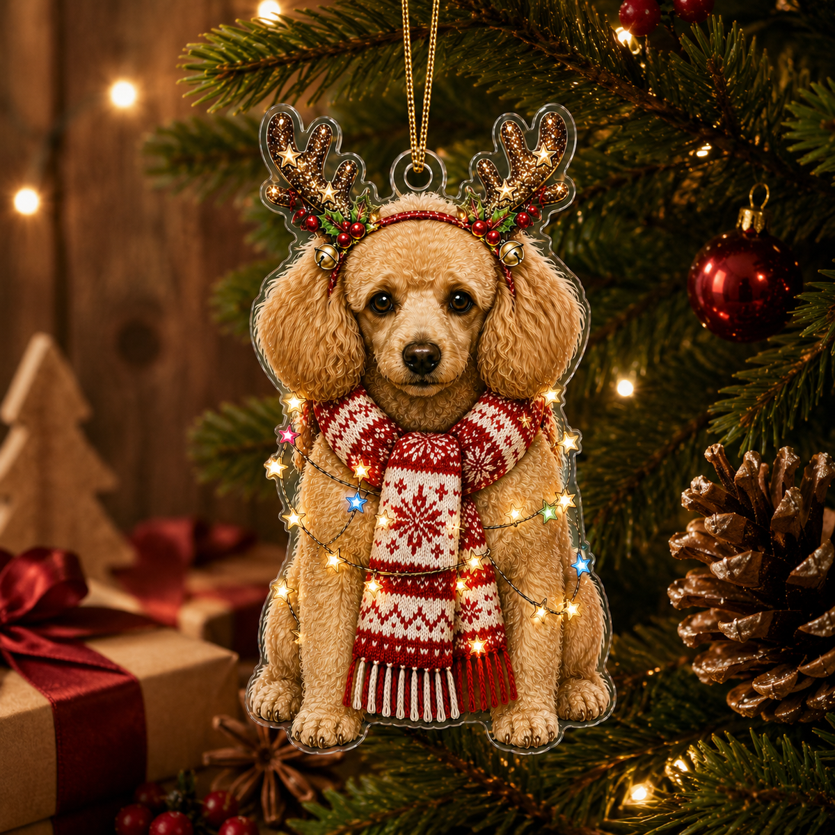 Dog Decor with Antlers & Scarf Poodle