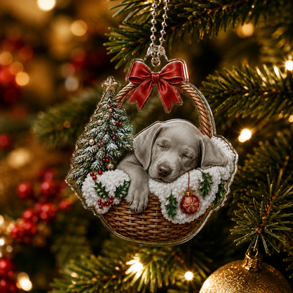 Dog Chrismast With Wicker Basket Weimaraner