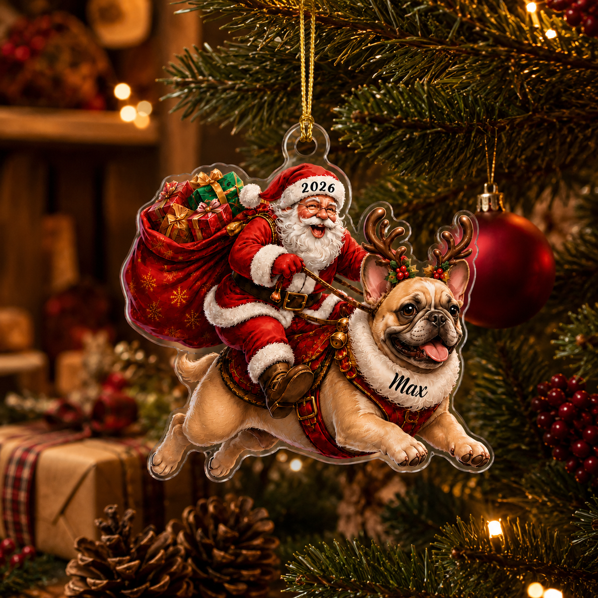 Santa Claus and Dog French Bulldog
