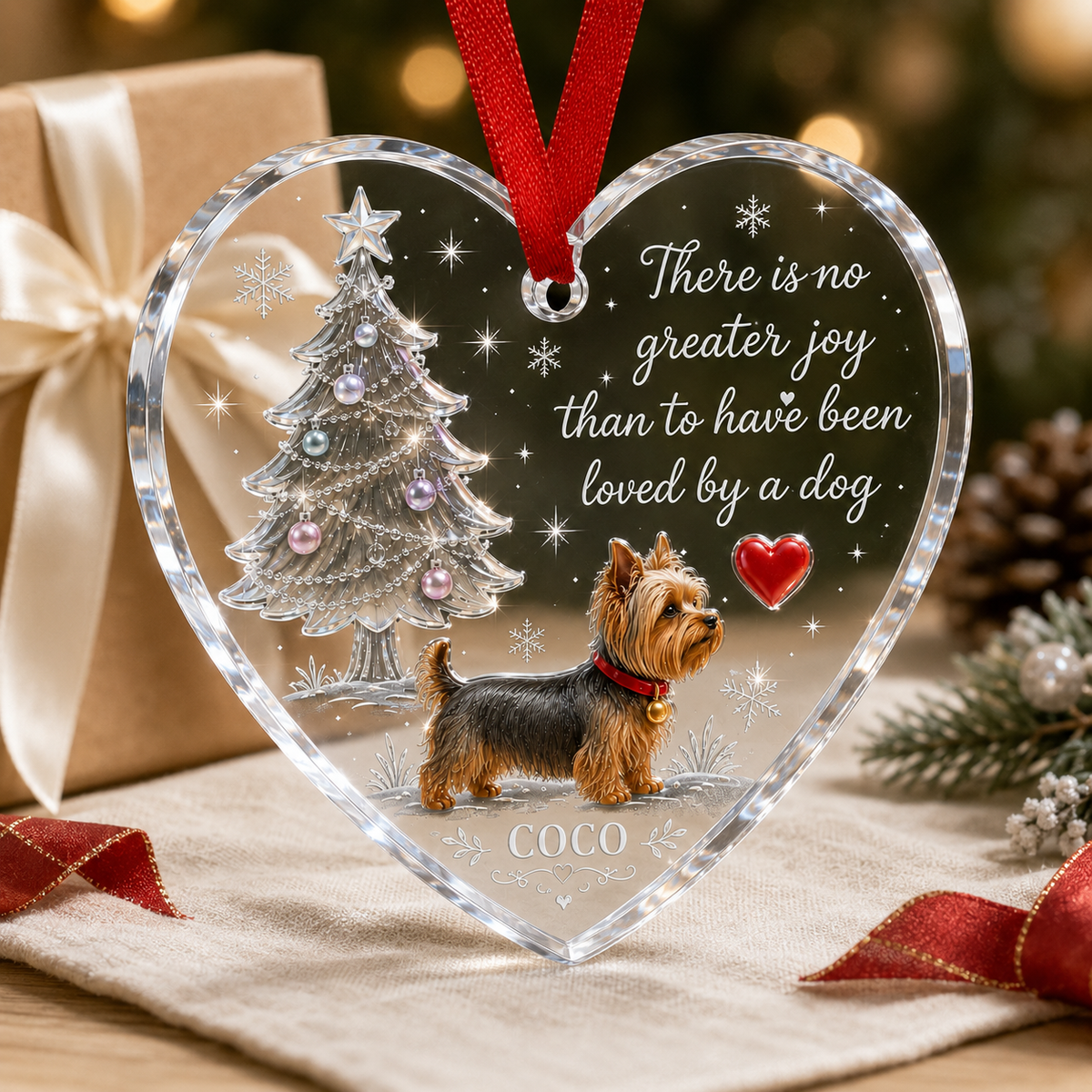 Christmas Glass Dog Yorkshire Terrier