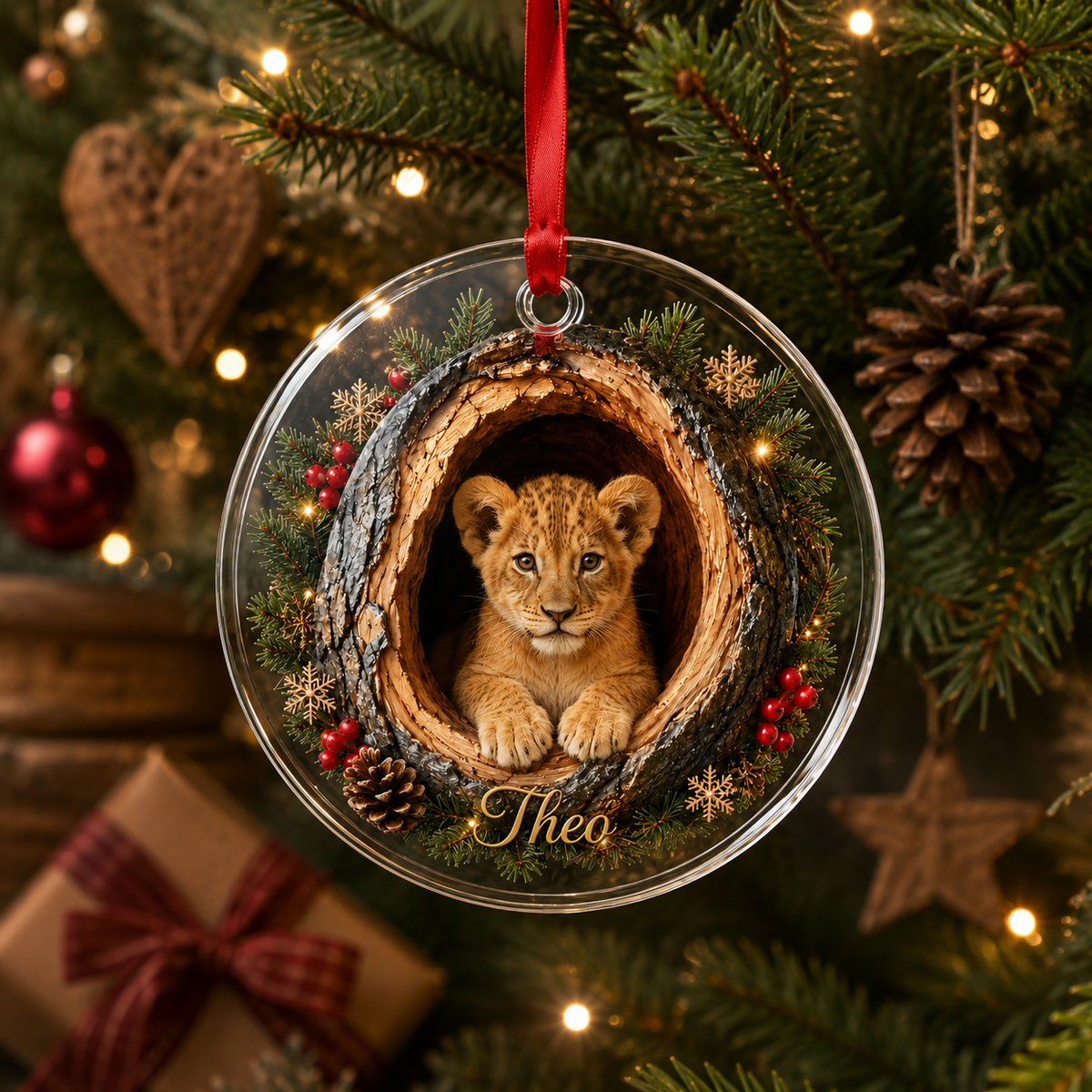 Animal Glass Ornament Tree Hollow Lion