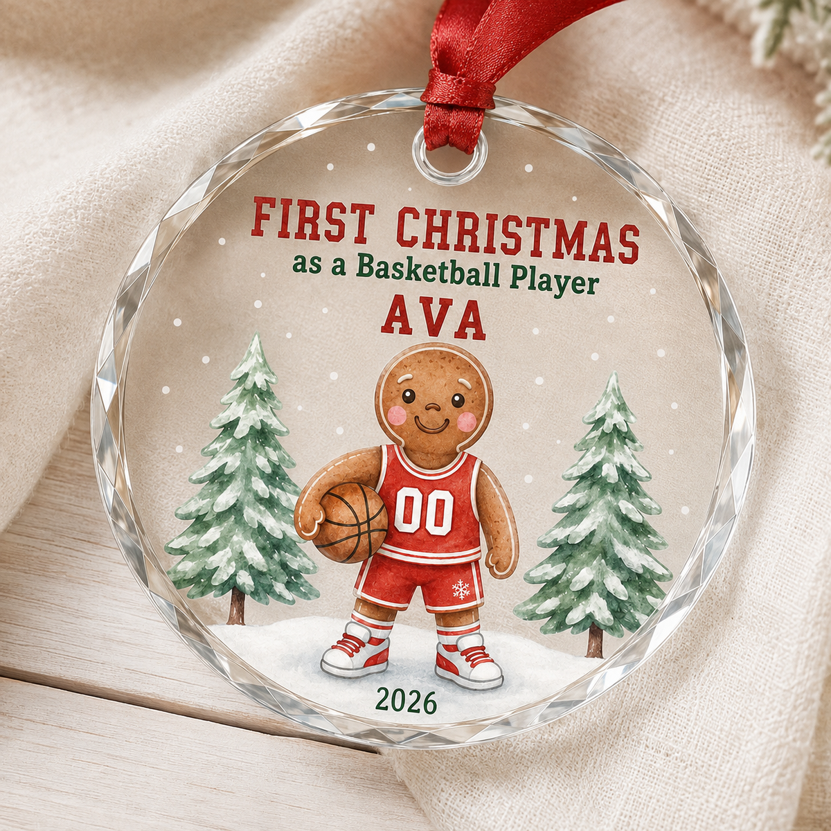 Basketball Glass Ornament - First Christmas Player