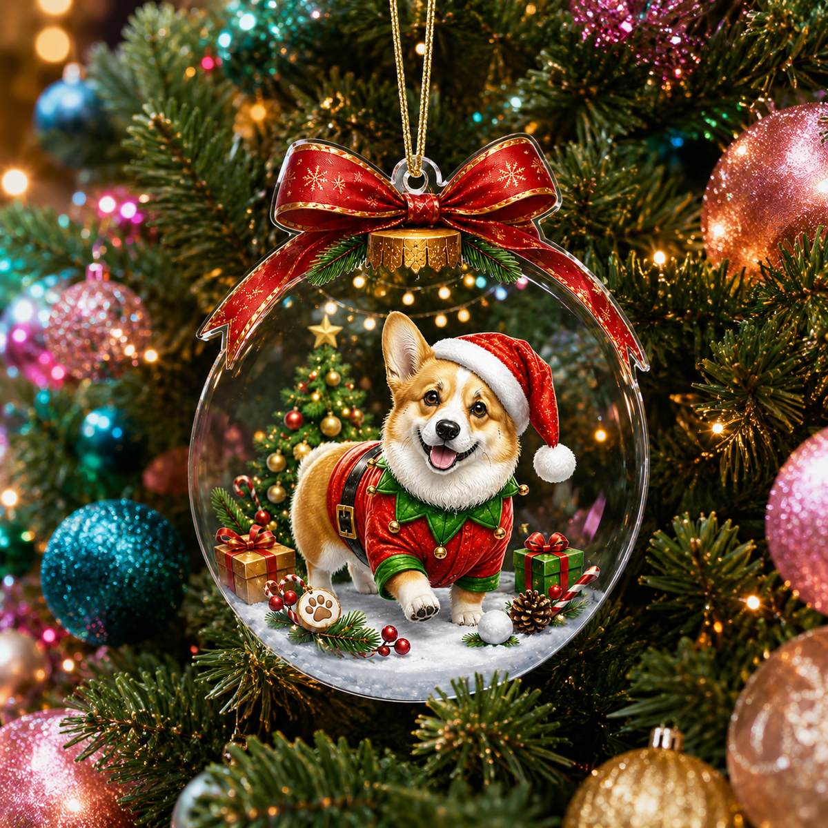 Dog Santa Bauble Ball Pembroke Welsh Corgi