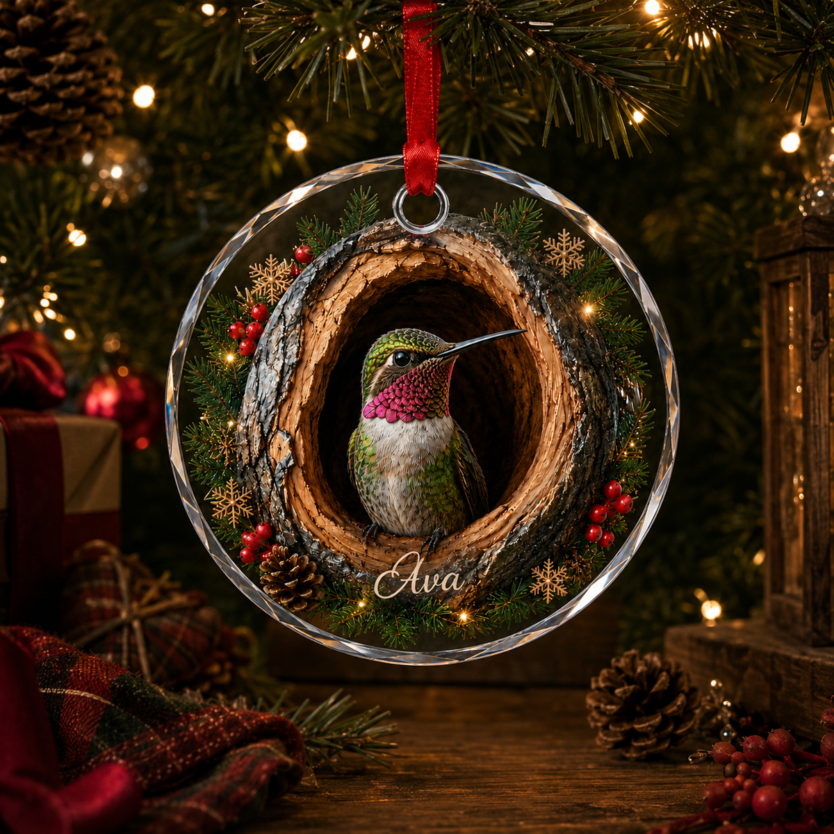 Animal Glass Ornament Tree Hollow Hummingbird