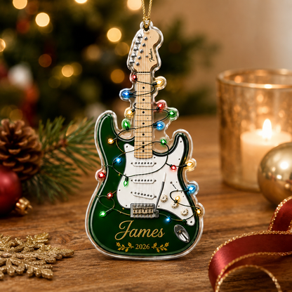 Guitar Custom Name Acrylic - Black Guitar Christmas Lights