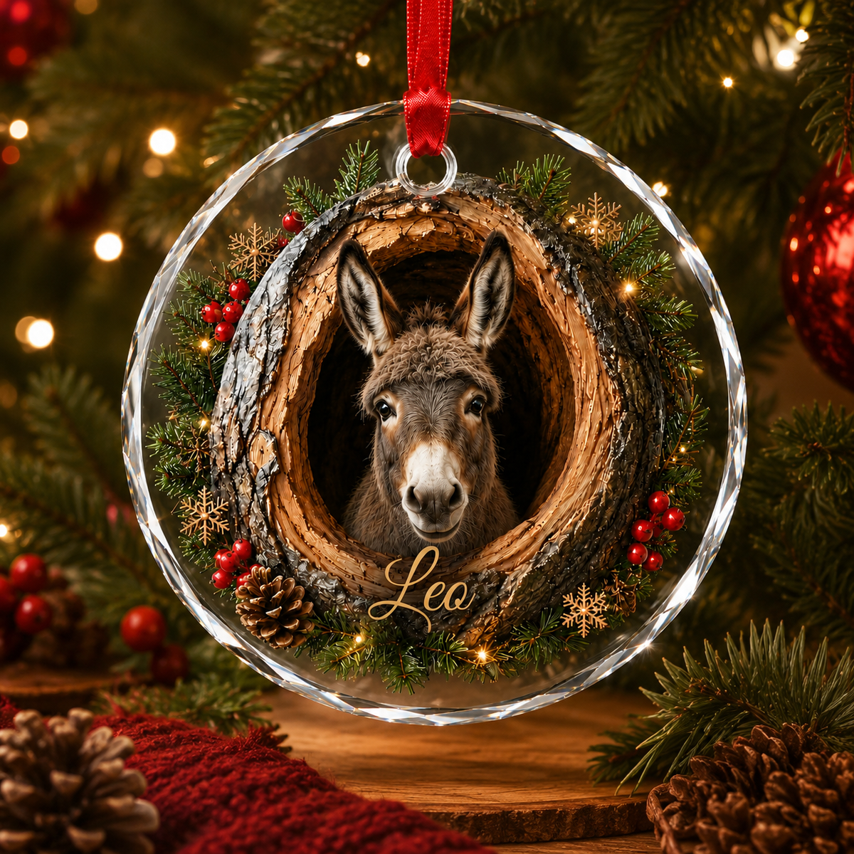 Animal Glass Ornament Tree Hollow Donkey