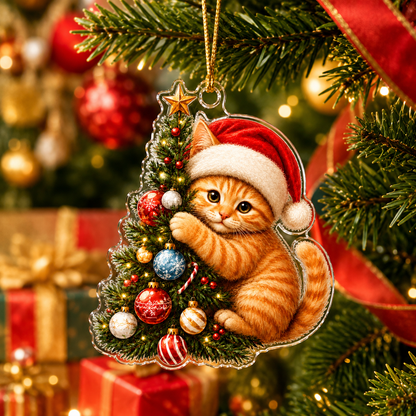 Cat With Christmas Tree Orange Tabby