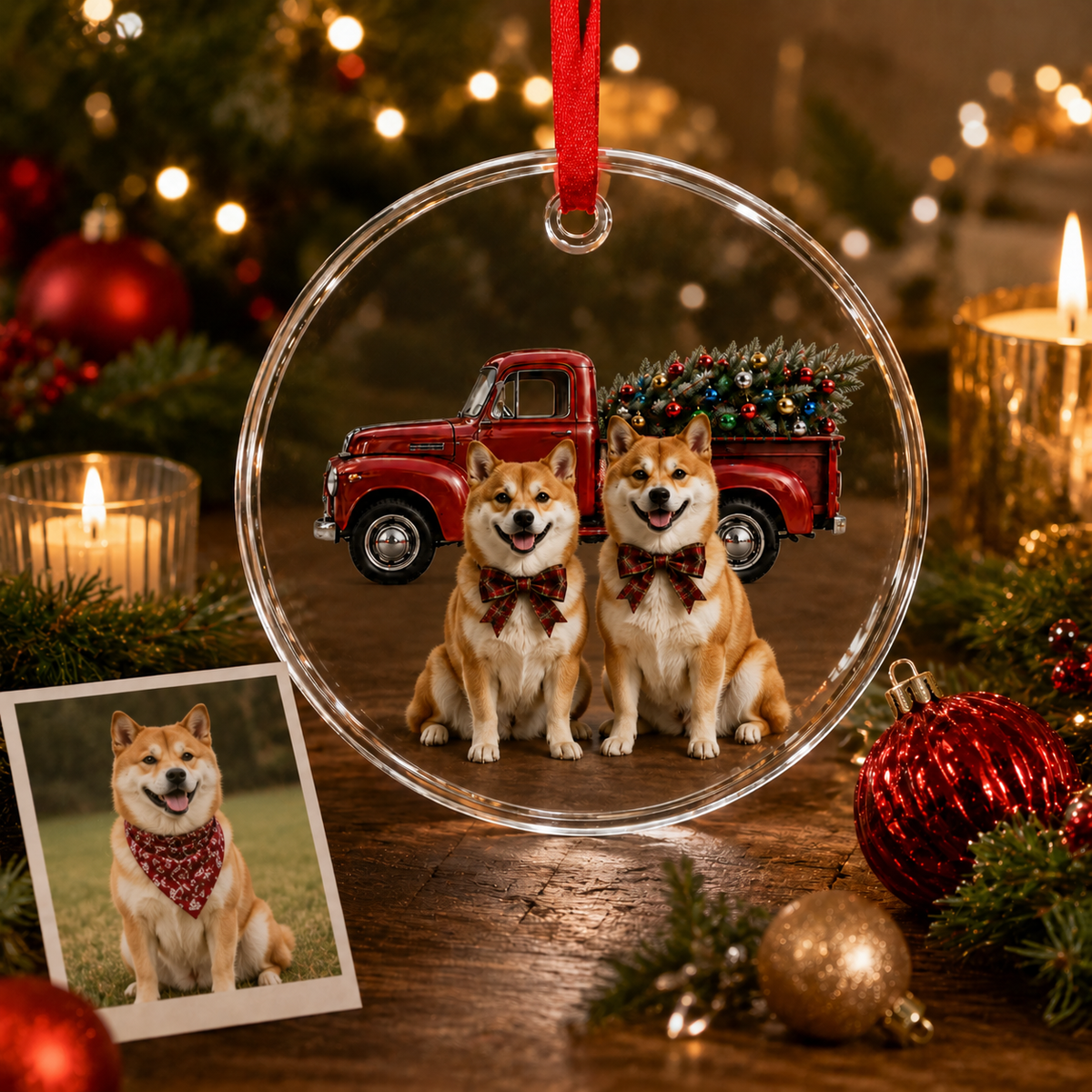 Custom Photo Dog With Christmas Car