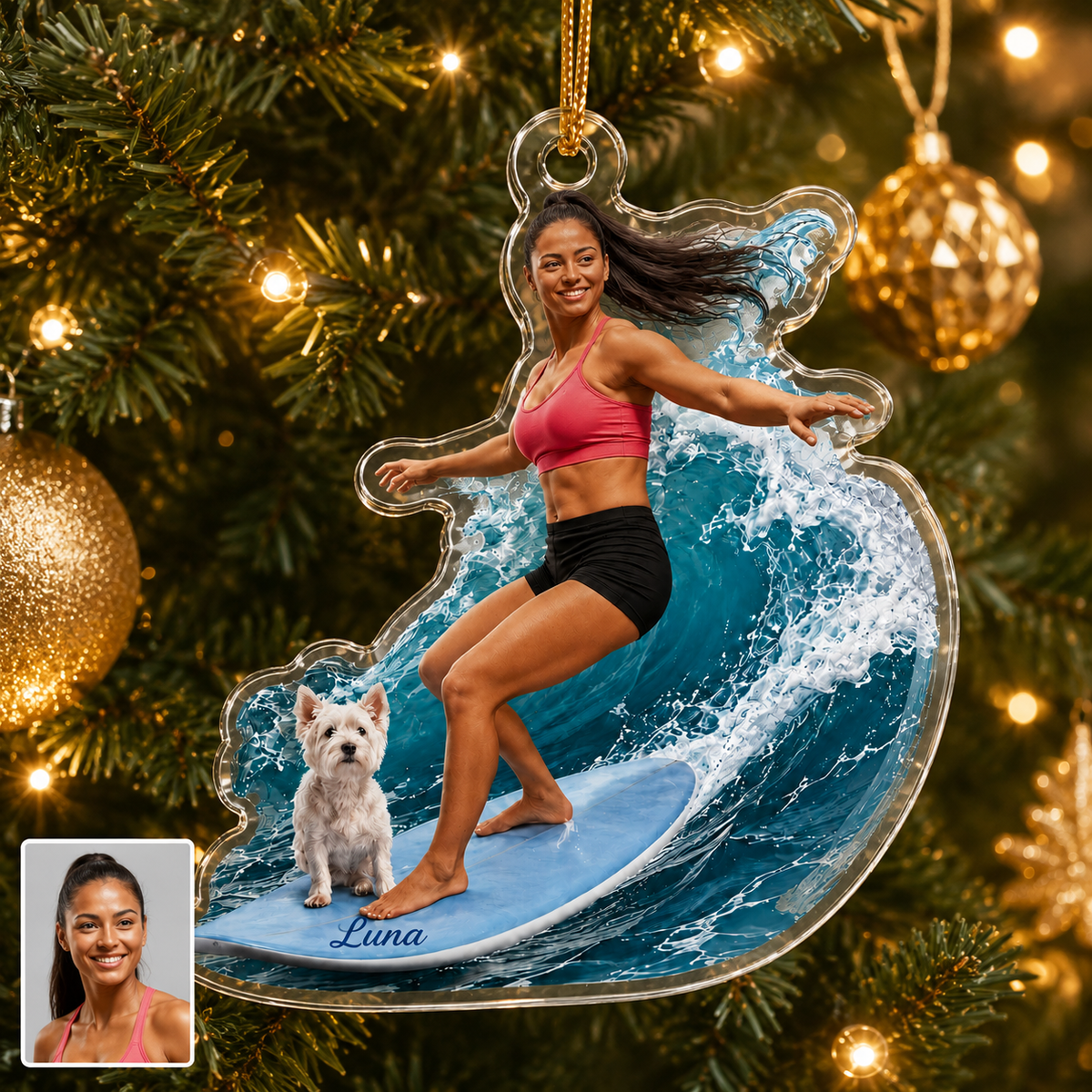 Surfing Personalize Acrylic Girl And Dog