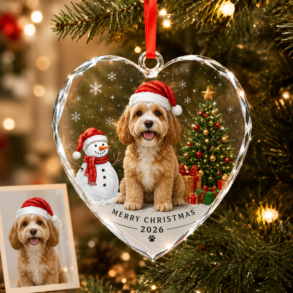 Custom Photo Dog Glass Dog With Snowman