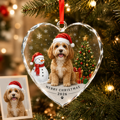 Custom Photo Dog Glass Dog With Snowman