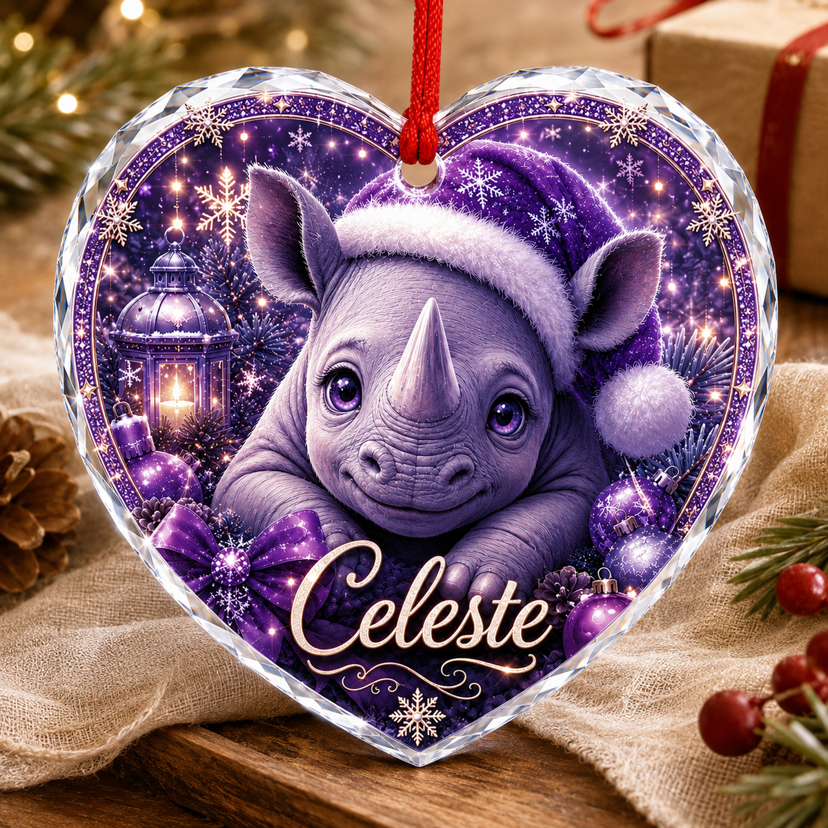 Purple Animal At Christmas Rhinoceros