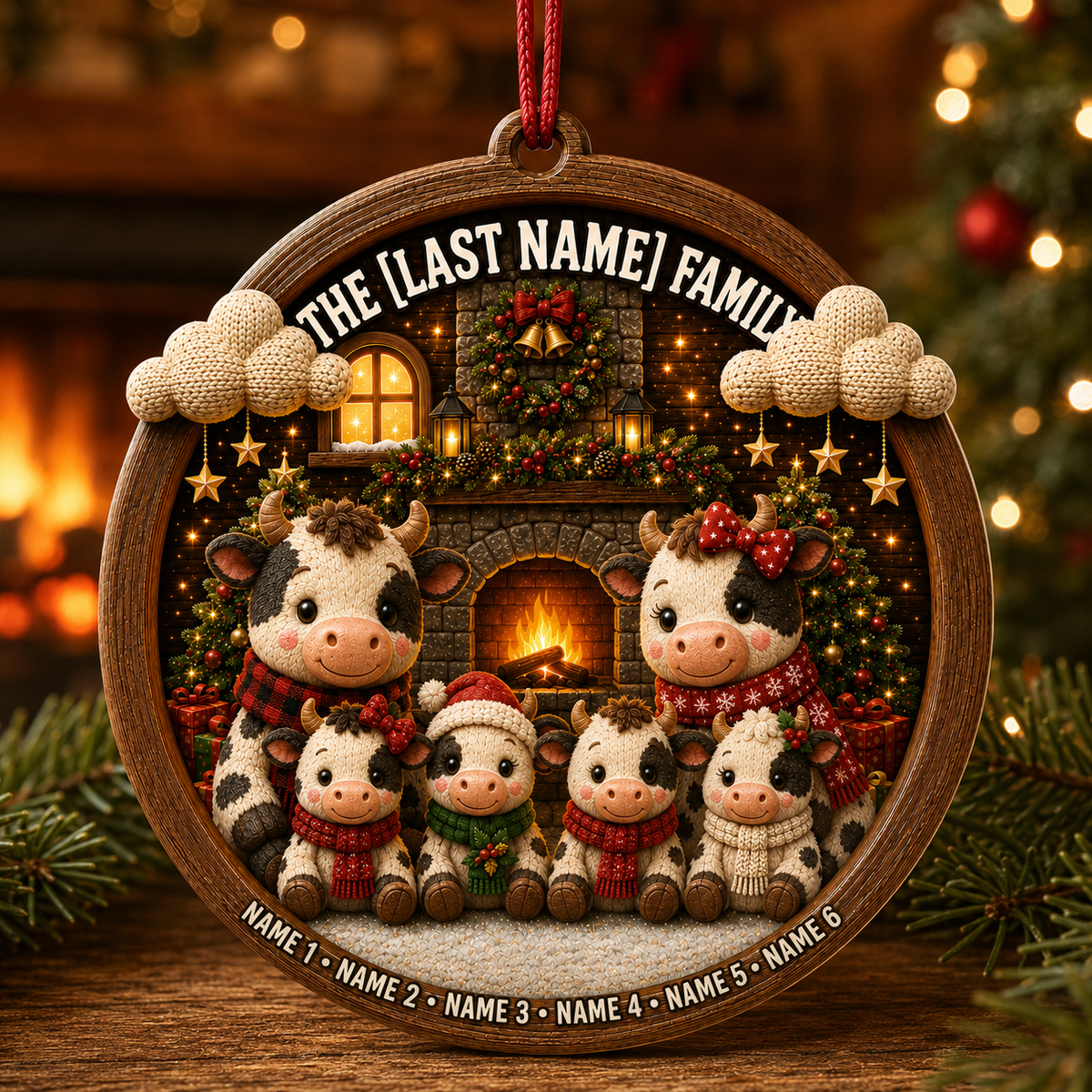 Christmas Family Wood Cow