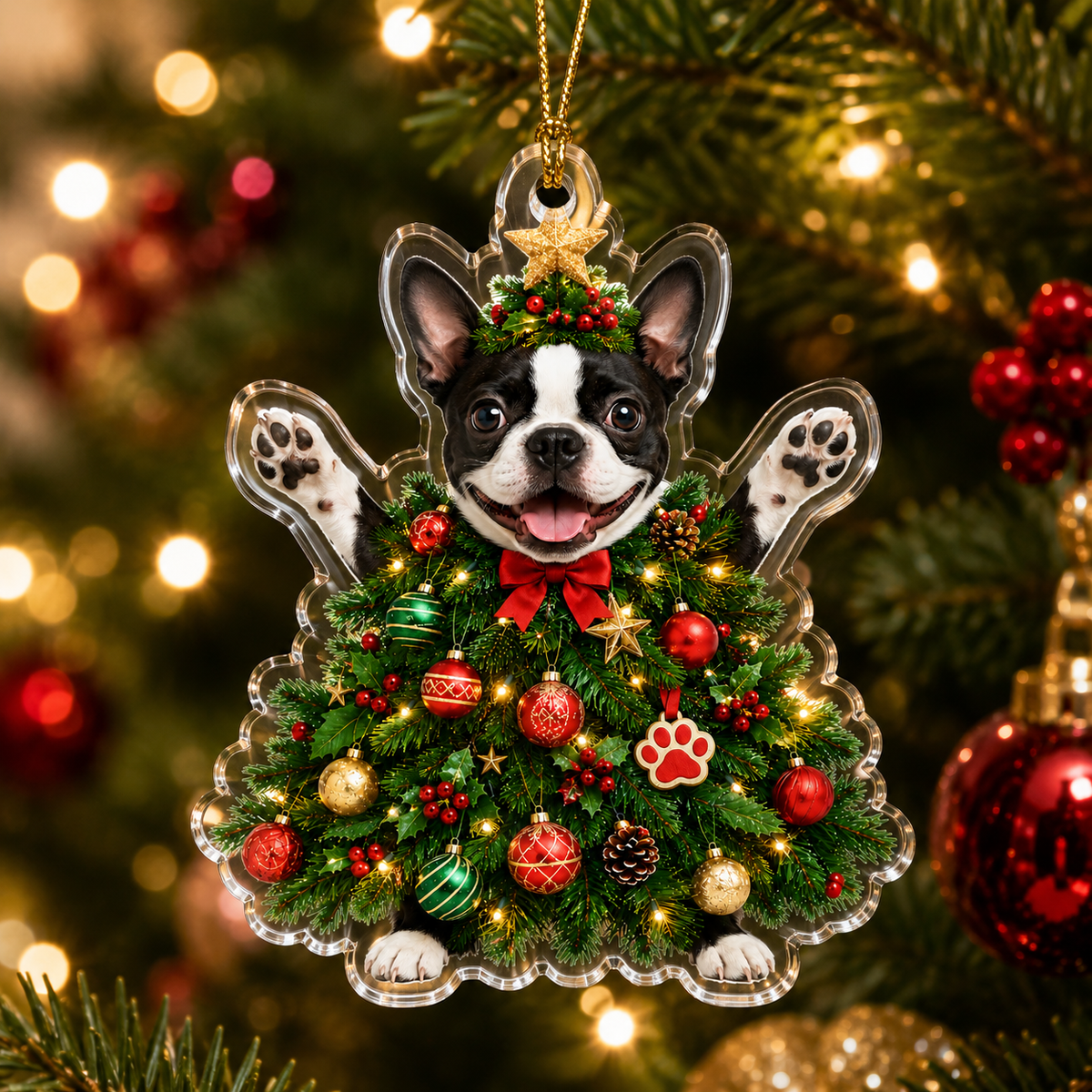 Dog Santa Tree Boston Terrier