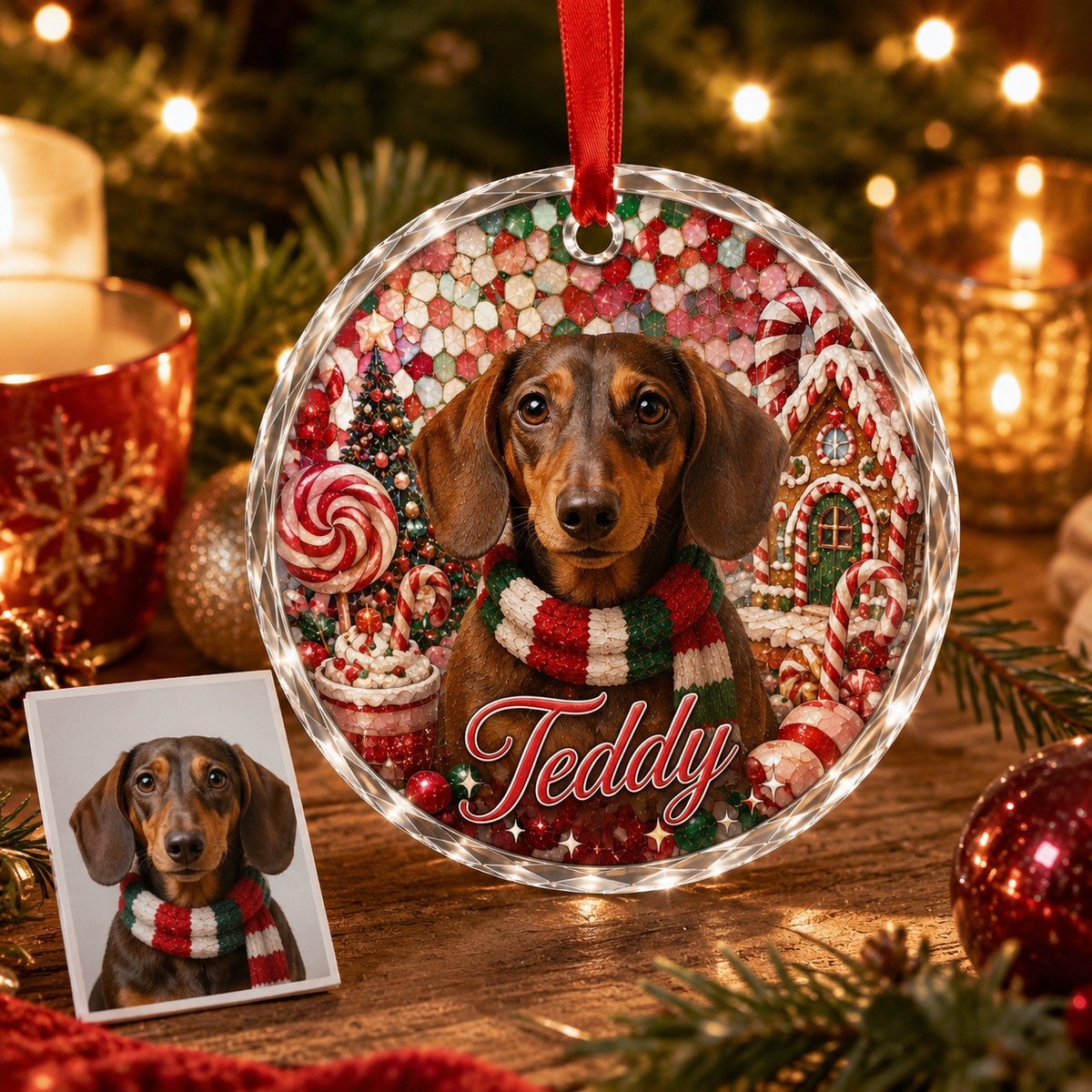 Custom Photo Dog Glass Dog With Gingerbread House