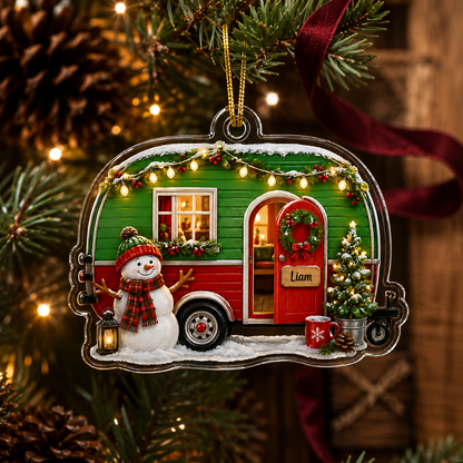 Camping Personalize Acrylic Snowman Mobile Home