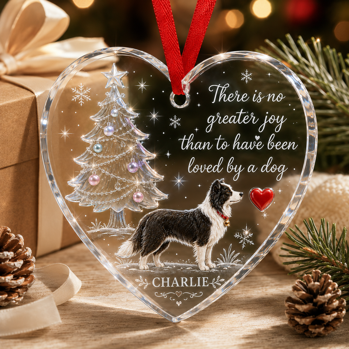 Christmas Glass Dog Border Collie
