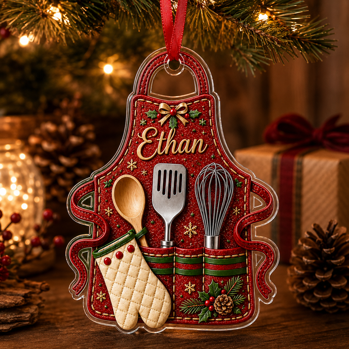 Personalized Kitchen Utensils Acrylic Red Apron