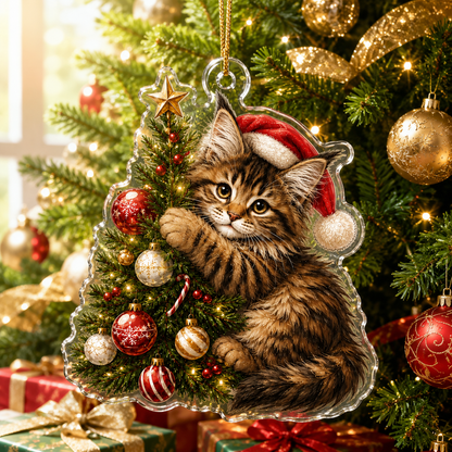 Cat With Christmas Tree Maine Coon