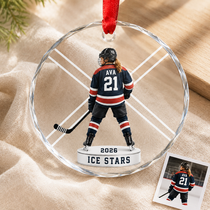 Custom Photo Sport Glass Ornament Hockey Personalised Display